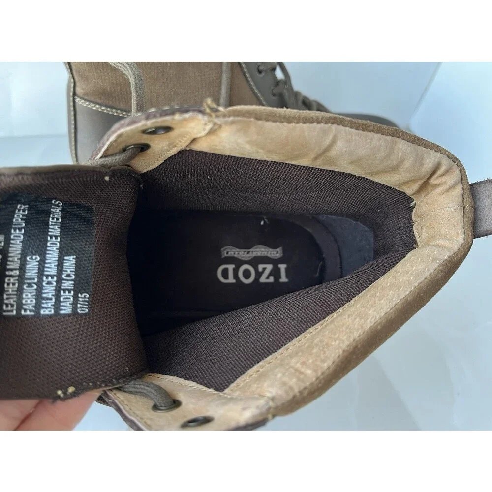 IZOD Legacy Men Brown Leather Ankle Boots Memory Foam Cushion Sz 12 M Lace Up